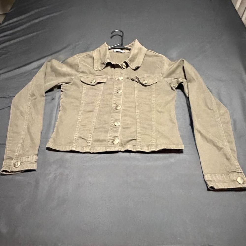 KS Jeans Brazil Women's M Olive Cropped Denim Trucker Jacket Y2K Style